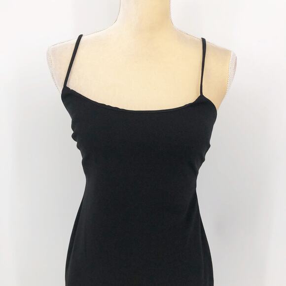 Next Up Womens Asymmetric Slip Dress 7/8 Black Lace Trim Cocktail Party NWT - Picture 4 of 10